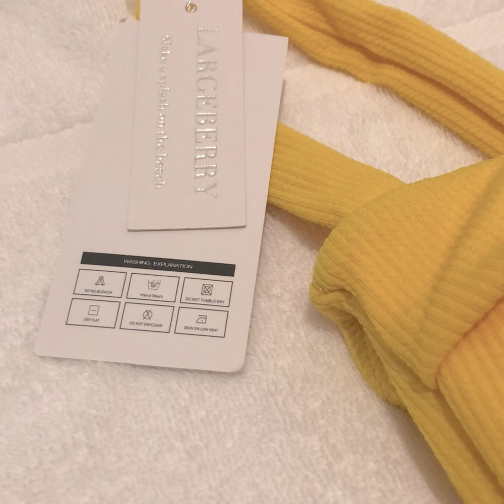 NWT [LARGEBERRY] Ribbed Tie Knot High Waisted Yellow Bikini Womens Medium - Picture 10 of 10